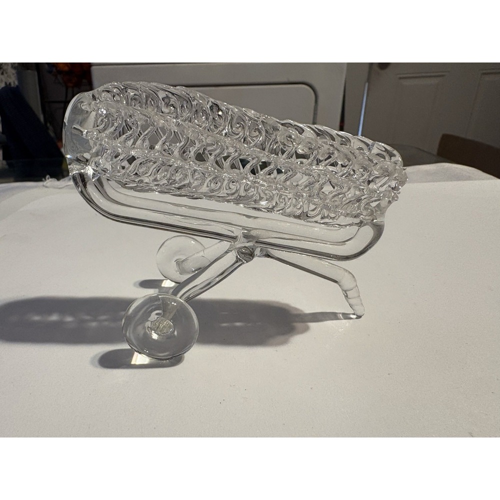 Vintage Spun Glass Golf Cart Figurine Woven Clear Glass Golfing Decor Sculpture